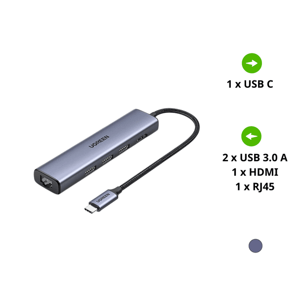 Bộ chuyển đổi Type C sang 3 × USB3.0 + HDMI + RJ45 Ugreen 20934