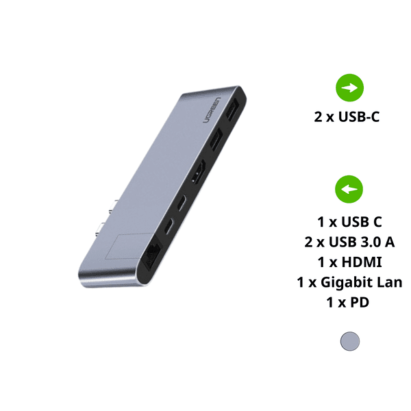 Hub Type C cho Macbook UGREEN 50984 – HDMI+ 3xUSB 3.0  + Gigabit Lan + Type-C PD