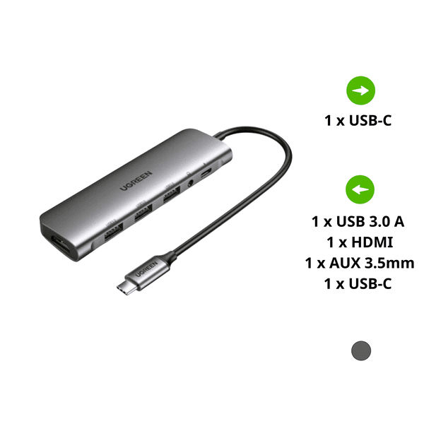 Bộ chuyển đổi Type C sang HDMI, 3xUSB 3.0, 1xAUX3.5mm, 1xPD  Ugreen 80132