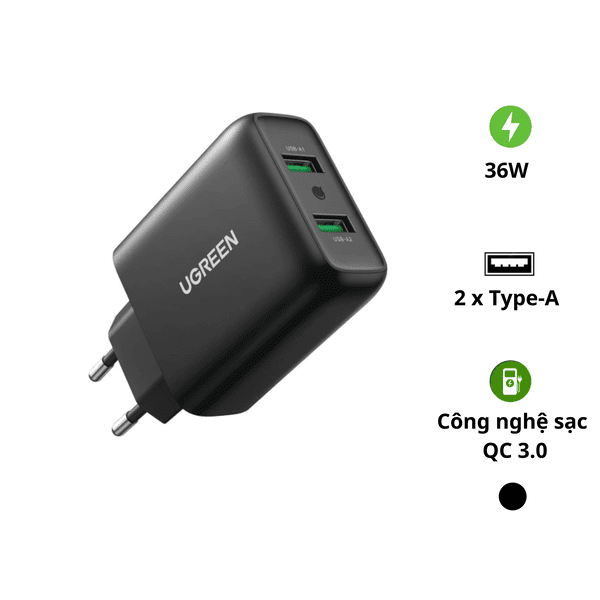 Củ sạc nhanh 2 cổng UGREEN CD161 – Sạc nhanh 36W