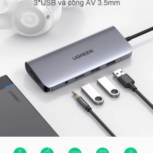 Bộ chuyển đổi Type C UGREEN 80133 - 3*USB 3.0+HDMI+VGA+RJ45 +SD/TF+3.5mm Audio+PD