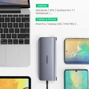 Bộ chuyển đổi Type C UGREEN 80133 - 3*USB 3.0+HDMI+VGA+RJ45 +SD/TF+3.5mm Audio+PD