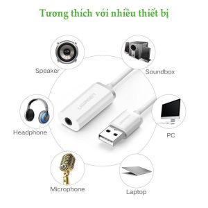 Cáp chuyển đổi USB sang 3.5mm hỗ trợ Micro UGREEN US206 12 Cáp chuyển đổi từ cổng USB ra audio 3.5mm UGREEN US206hỗ trợ Mic và Tai Nghe Ugreen US206 30712