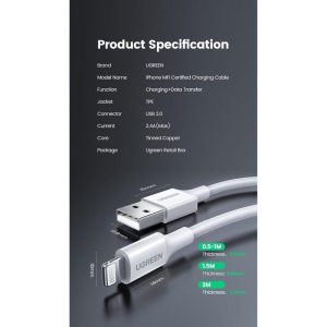 Cáp sạc iPhone UGREEN US291 Sạc nhanh dòng 2.4A - Cổng Lightning cho iPhone/ iPad chuẩn Mfi