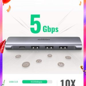 Hub Type C cho MacBook/ Laptop các thiết bị máy tính điện thoại hỗ trợ USB type C truyền âm thanh hình ảnh UGREEN 40873 50538 50539 70411 50209 50319 50516 50771 60557 50990 50989 50210 20197 - ghi-5 in1 - 70495