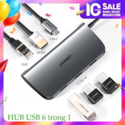 Hub Type C cho MacBook/ Laptop các thiết bị máy tính điện thoại hỗ trợ USB type C truyền âm thanh hình ảnh UGREEN 40873 50538 50539 70411 50209 50319 50516 50771 60557 50990 50989 50210 20197 - HDMI + LAN + PD + USBx3 Màu Xám 6-in-1