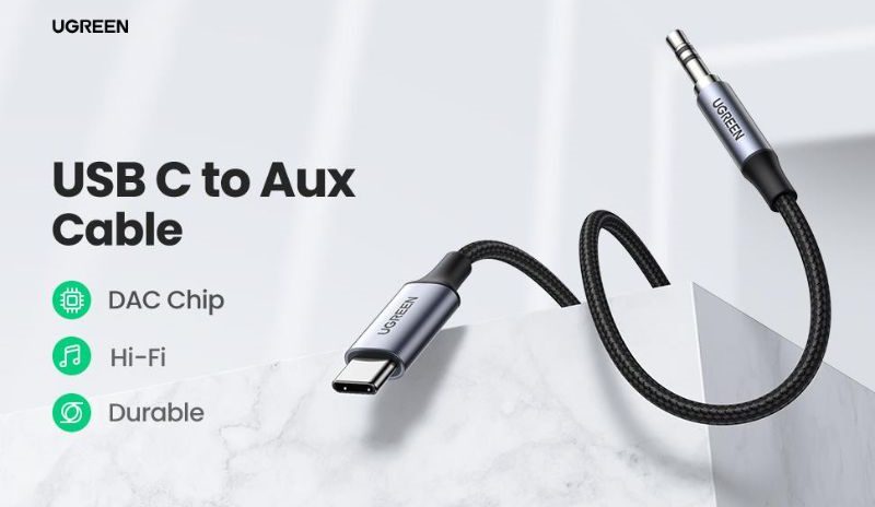 UGREEN 20192 Cáp chuyển đổi USB Type-C sang 3.5mm dài 1M chính hãng (có Chip DAC)