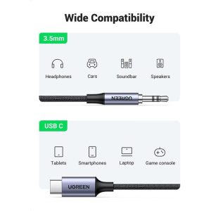 Bộ chuyển đổi âm thanh Hi-Fi Âm thanh nổi loại C sang Aux Tai nghe nam Dây cáp bện phụ trên xe 5 Bộ chuyển đổi âm thanh Hi-Fi Âm thanh nổi loại C sang Aux Tai nghe nam Dây cáp bện phụ trên xe