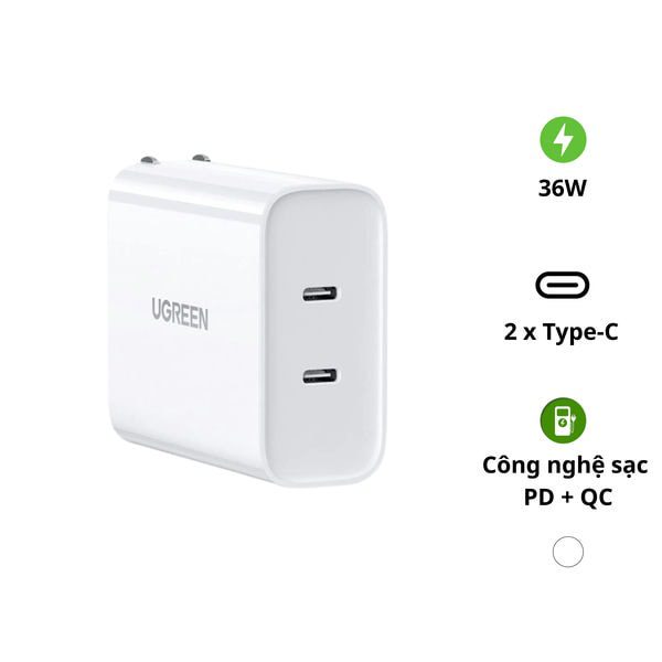 Củ sạc nhanh hai cổng 36W Ugreen 70263