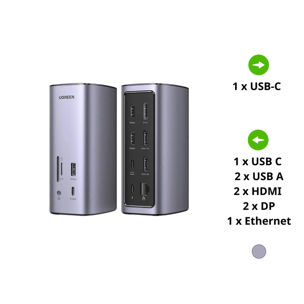 Bộ chuyển đổi Type C Ugreen 90325 đa năng 12-in-1 – MicroSD, DisplayPort, Ethernet, HDMI, USB 3.2 Gen 1, Secure Digital Card, USB 3.2 Gen 2