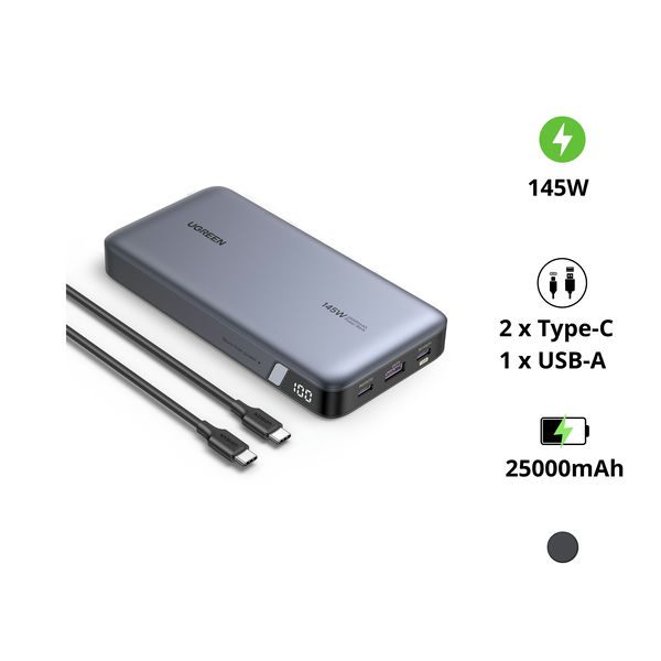 Pin sạc dự phòng UGREEN 90597A 25000mAh 145W – PD 3.1, sạc nhanh 2 chiều, màn hình hiển thị số