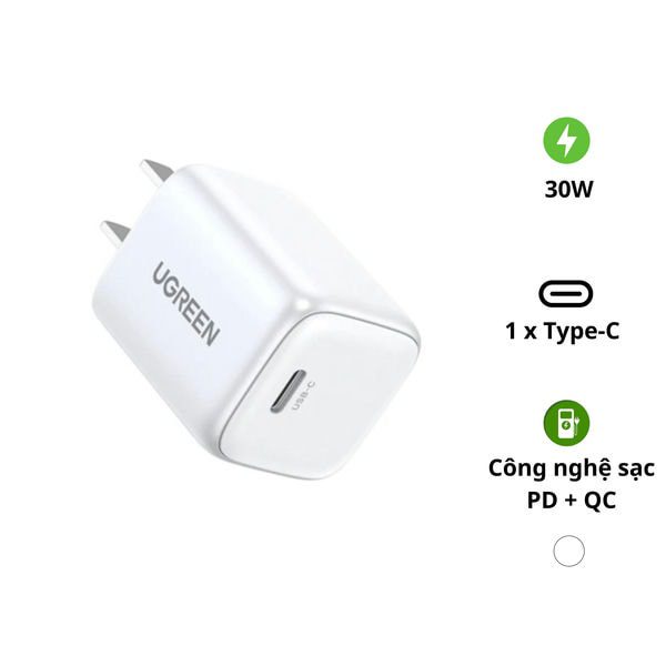 Củ sạc nhanh GaN 30W màu trắng Ugreen CD319