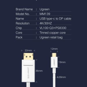 Cáp chuyển đổi Type C sang DisplayPort UGREEN MM139 - 4k 3840x2160x30Hz