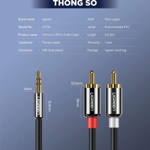 Dây Audio 3.5mm ra 2 đầu RCA (Hoa sen) dài 3M UGREEN AV116 10590 11 Dây Audio 3.5mm ra 2 đầu RCA (Hoa sen) dài 3M UGREEN AV116 10590