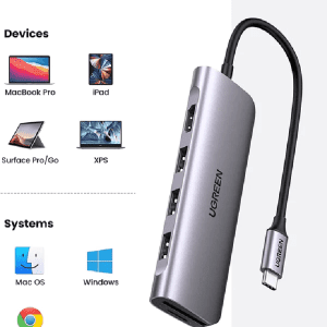 Hub Ugreen 6 trong 1, USB Type C sang 3 cổng USB 3.0, USB-C to 3 Ports USB3.0-A Hub + HDMI + TF/SD (Space Gray) 6 Hub Ugreen 6 trong 1, USB Type C sang 3 cổng USB 3.0, USB-C to 3 Ports USB3.0-A Hub + HDMI + TF/SD (Space Gray)