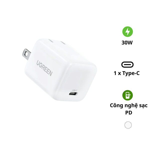 Củ sạc nhanh GaN Ugreen 40918 30W USB-C