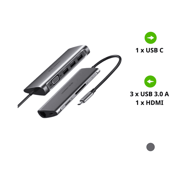 Bộ chuyển đổi Type C ra 3 cổng USB 3.0+ HDMI + tích hợp nguồ PD Ugreen 50209 1 Bộ chuyển đổi Type C ra 3 cổng USB 3.0+ HDMI + tích hợp nguồ PD Ugreen 50209
