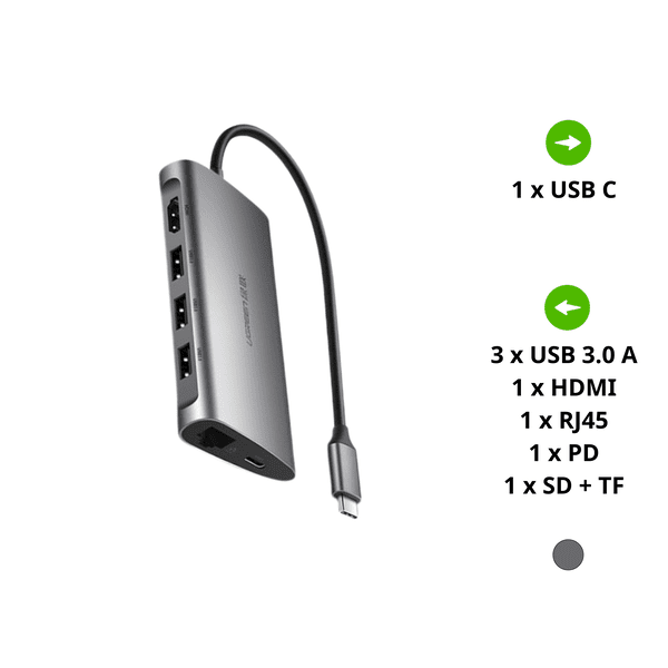 Bộ chuyển đổi USB-C sang 3 cổng USB 3.0 + HDMI + RJ45 + SD/TF Ugreen 50538