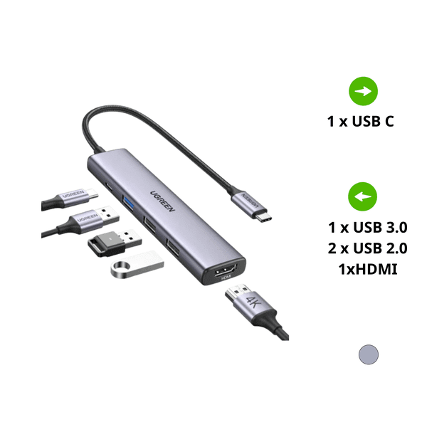 Hub chuyển đổi Type C Ugreen 15495 – HDMI 4K@30Hz, USB 2.0, USB 3.0, Sạc PD 100W 