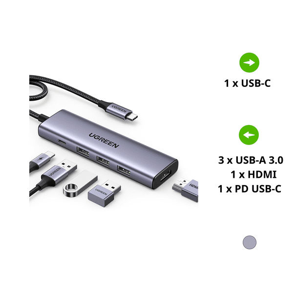 Hub Type C Ugreen 15596 – 100W PD, 4K@30Hz HDMI