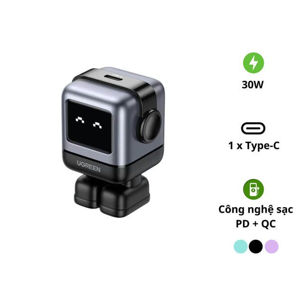 Củ sạc nhanh 30W RoboGaN Mini Ugreen CD359 – hình robot, 1 cổng Type C, 30W