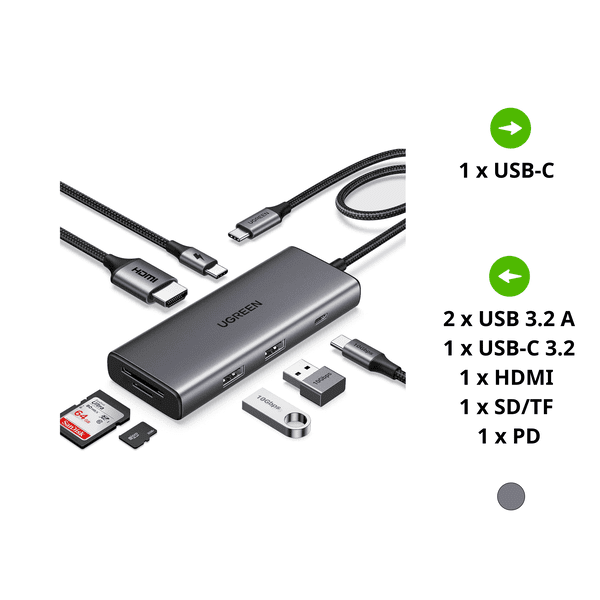 Hub type C Ugreen 15531 HDMI 4K@30Hz USB 3.2 – cổng type C, cổng PD, SD/TF