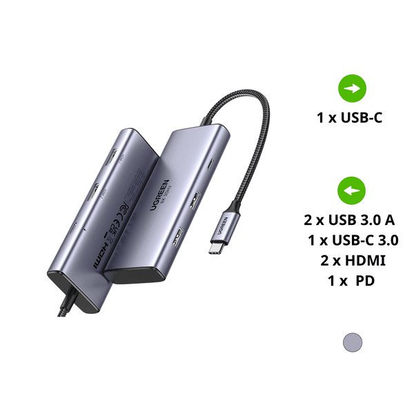 Hub Type C ra 2 cổng HDMI Ugreen 15852 – 2*USB-A 3.0+USB-C 3.0+2*HDMI+PD port Converter 2*HDMI with PD