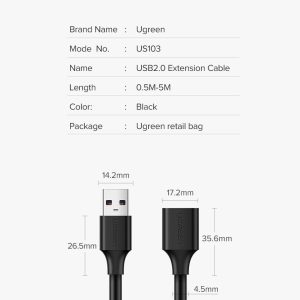Dây nối dài USB 2.0 UGREEN US103 USB-A đực sang USB-A Cái 20 Dây nối dài USB 2.0 UGREEN US103 USB-A đực sang USB-A Cái