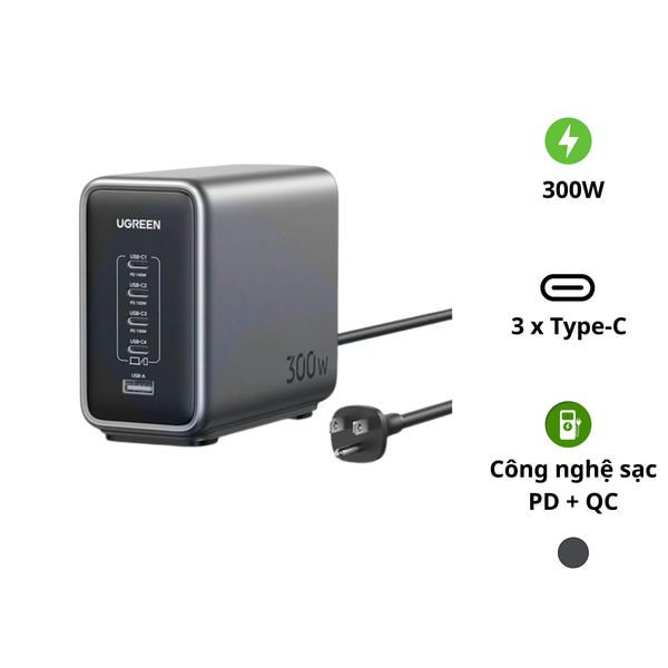 Bộ sạc UGREEN 300W để bàn đa năng Nexode GaN CD333