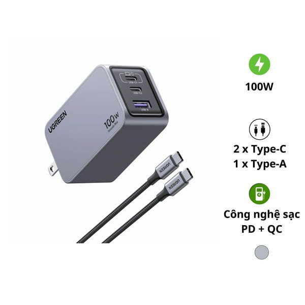 Bộ sạc GaN UGREEN 100W Nexode Pro X757 2C1A 1 Bộ sạc GaN UGREEN 100W Nexode Pro X757 2C1A