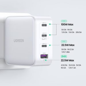 Củ sạc nhanh GaN 100W 3C1A chân tròn UGREEN CD226 14 Củ sạc nhanh GaN 100W 3C1A chân tròn UGREEN CD226