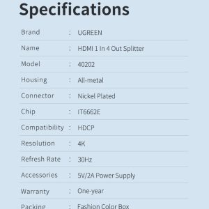 Bộ chia HDMI 1 ra 4 UGREEN 40202 hỗ trợ 4K 25 Bộ chia HDMI 1 ra 4 UGREEN 40202 hỗ trợ 4K