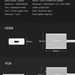 Bộ chuyển đổi USB 3.0 sang HDMI Ugreen 40229, hỗ trợ 2K