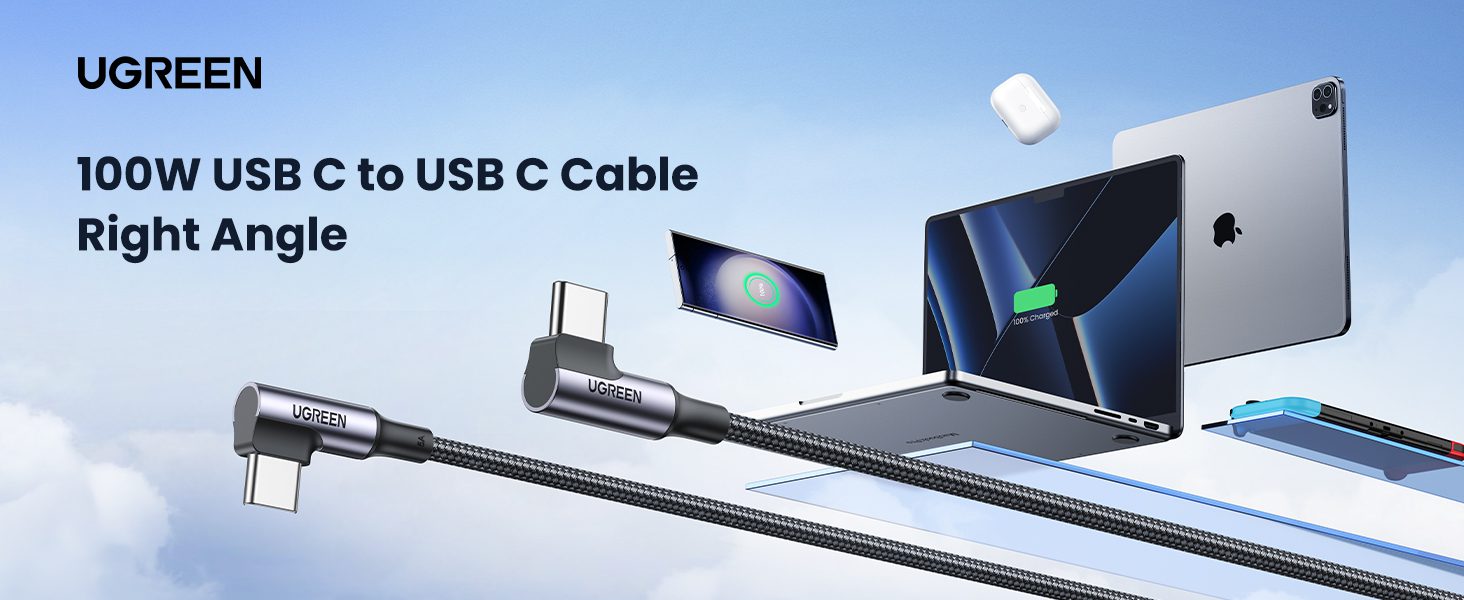 Cáp Sạc & Truyền Dữ Liệu Ugreen US335 - Cáp Type C Vuông Góc Hỗ Trợ Sạc Nhanh 100W
