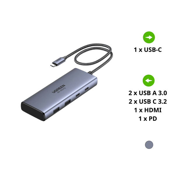 Hub chuyển đổi USB-C 7 trong 1 Ugreen 45379 CM639 – 2 HDMI 4K@60Hz, 2 USB-A 5Gbps, 2 USB-C 10Gbps, PD 100W