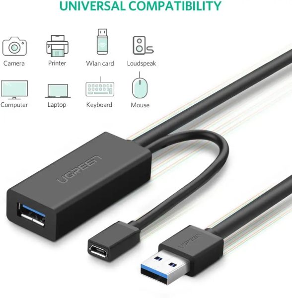 Cáp nối dài USB 3.0 Ugreen US175 12 áp nối dài USB 3.0 Ugreen US175 màu đen — USB-A Male to Female, chip khuếch đại tín hiệu, 5m và 10m