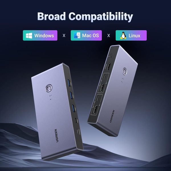 Bộ chuyển KVM HDMI Ugreen 8K60Hz 2 vào 1 ra Ugreen CM692 23 Tương thích thiết bị — Windows, macOS, Linux và cả máy chơi game