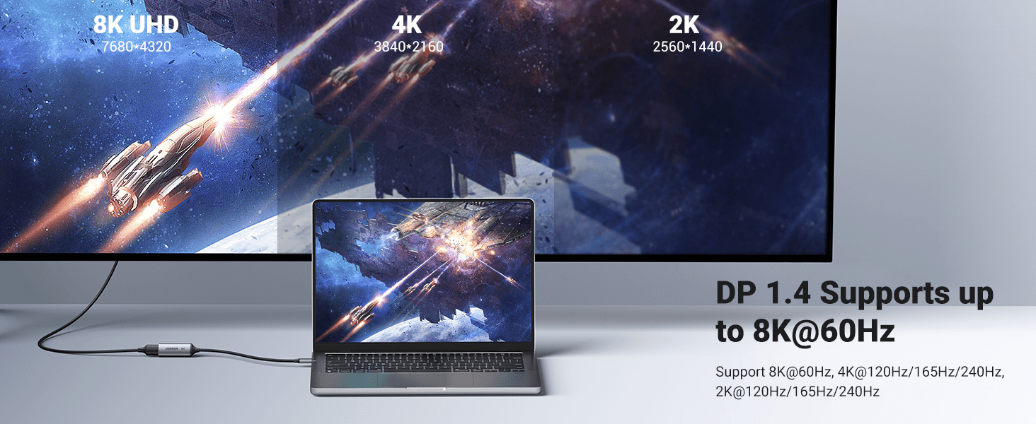 Cáp chuyển đổi Type-C sang DisplayPort UGREEN 15575 hỗ trợ lên tới 8K