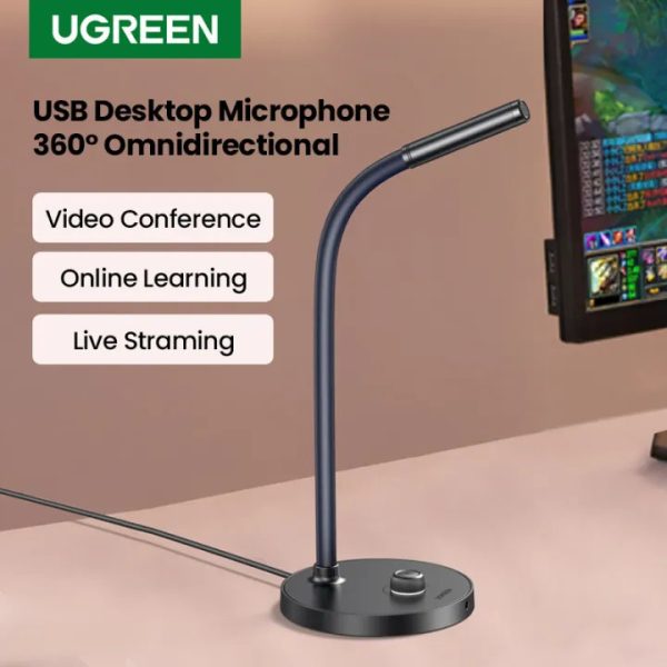 Micro USB để bàn Ugreen CM564 — thu âm Omnidirectional, 16bit/48kHz, cổng tai nghe 3.5mm, núm vặn âm lượng
