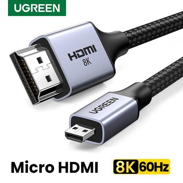 Cáp Micro HDMI sang HDMI Ugreen HD164 (15517) – HDMI 2.1, 8K@60Hz, 4K@144Hz, băng thông 48Gbps, dài 2m