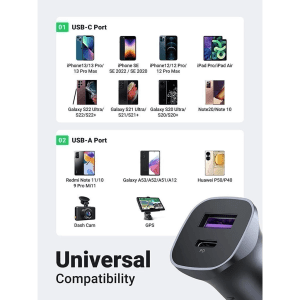 Tẩu sạc nhanh ô tô 2 cổng 1C1A 30W UGREEN 40858