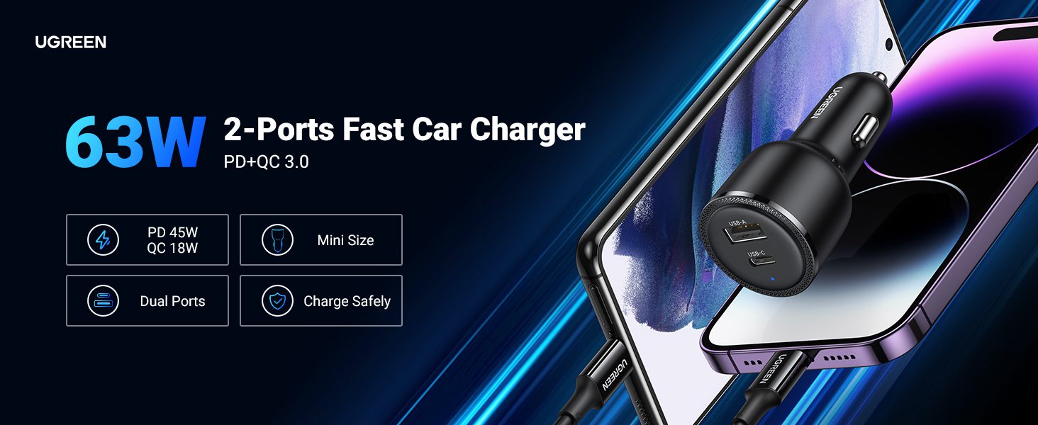 Tẩu Sạc ô tô 2 cổng USB-C và USB-A Ugreen 90645 22 Tẩu Sạc ô tô 2 cổng USB-C và USB-A Ugreen 90645