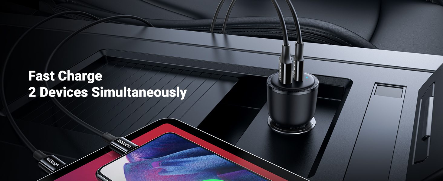 Tẩu Sạc ô tô 2 cổng USB-C và USB-A Ugreen 90645 23 Tẩu Sạc ô tô 2 cổng USB-C và USB-A sạc đồng thời 2 thiết bị