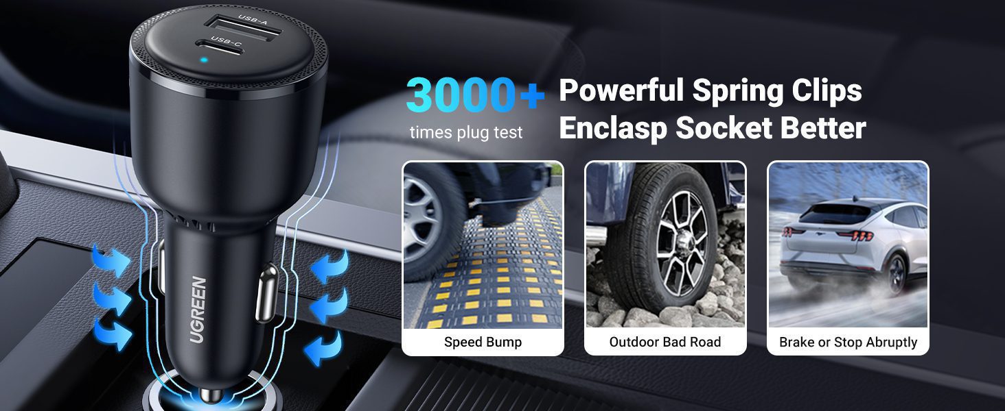 Tẩu Sạc ô tô 2 cổng USB-C và USB-A Ugreen 90645 24 Thiết kế nhỏ gọn, chất liệu bền bỉ