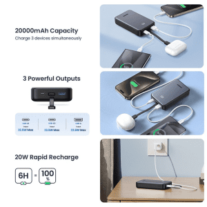 Pin sạc dự phòng 20000mAh tích hợp cáp sạc Ugreen PB505