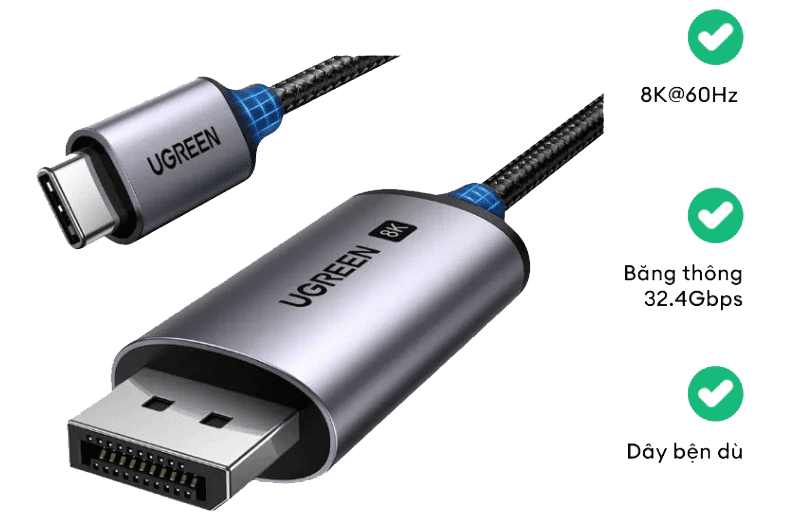 Cáp Thunderbolt Type-C to Displayport 1.4 Ugreen CM556