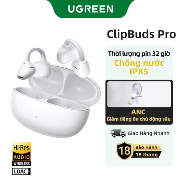 Tai nghe Bluetooth kẹp tai Ugreen WS218 — ANC chủ động, Hi-Res LDAC, Bluetooth 6.0, chống nước IPX5