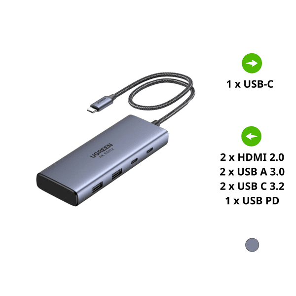 Hub Type C 11 cổng Ugreen 45520 –  Bộ chuyển mở rộng cổng USB-C đa năng hỗ trợ 4K@60Hz HDMI, VGA 1080p, PD 100W, Ethernet, USB-A/C 10Gbps, khe thẻ SD/TF, jack 3.5mm – Tương thích MacBook, Windows, Linux