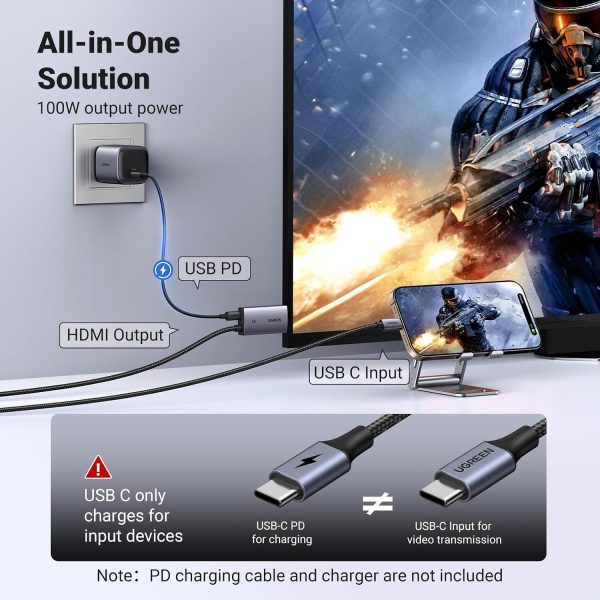 Cáp Chuyển USB-C Sang HDMI 4K 2m Ugreen CM675 20 Sạc PD 100W qua cổng USB-C riêng biệt
