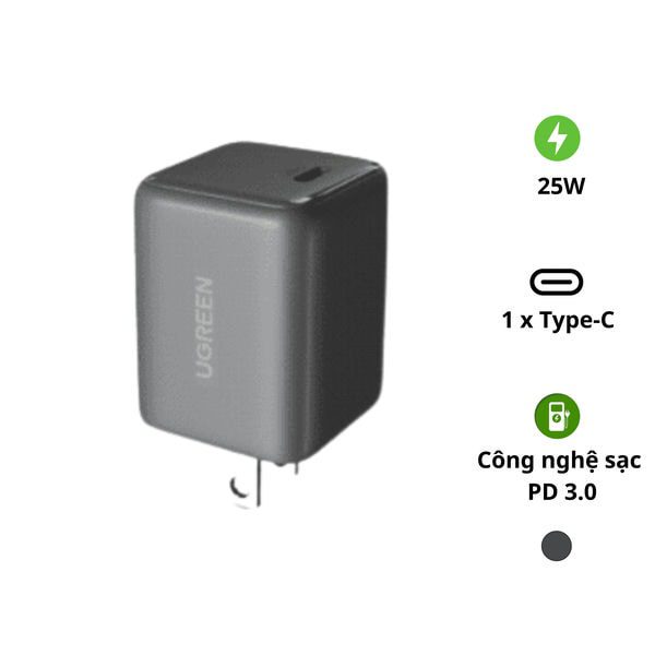 Củ sạc nhanh Type-C 25W UGREEN 75955 – Sạc nhanh an toàn cho mọi thiết bị
